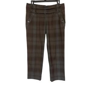 Anthropologie Cartonnier Cropped Plaid Pants Brown Gray Button Detail Women’s 4S